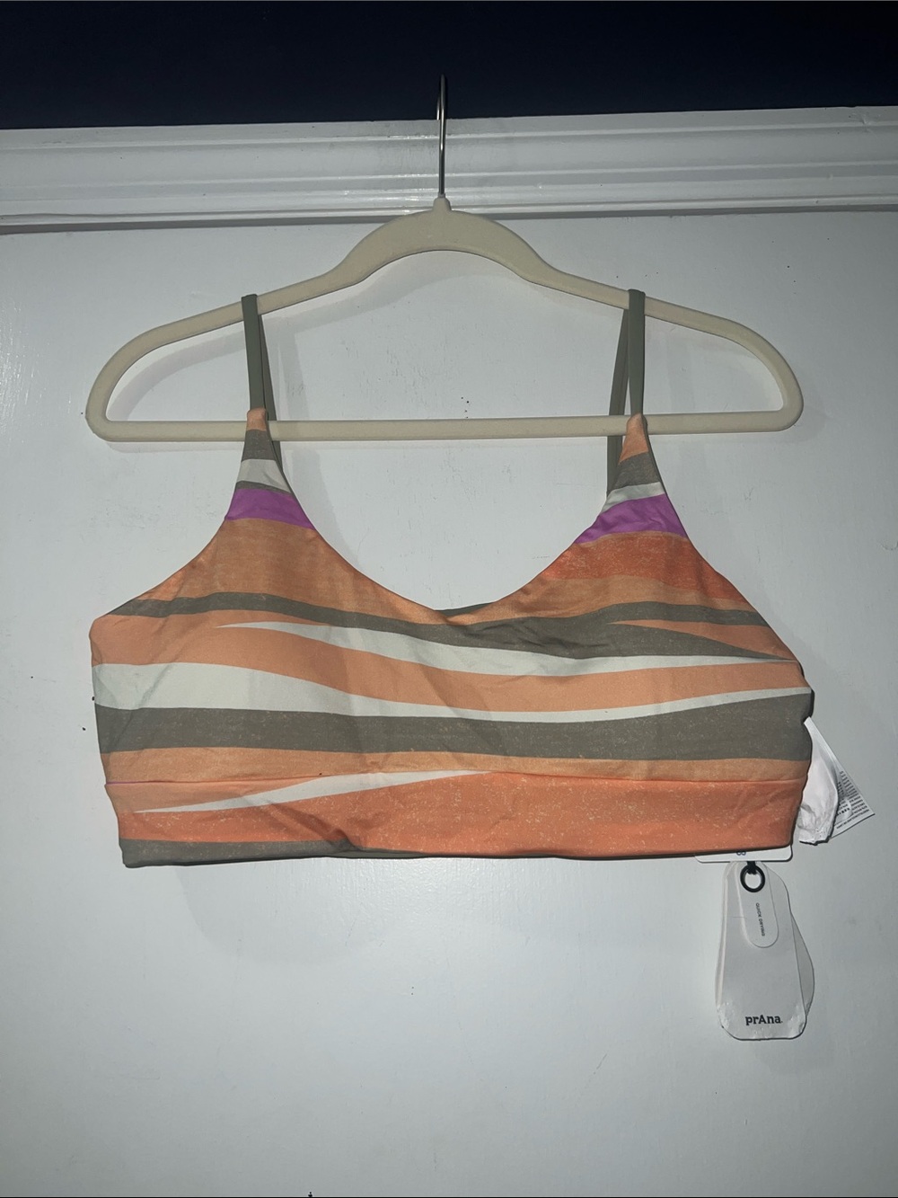 Prana Peach, Olive & Cream Striped Sports Bralette